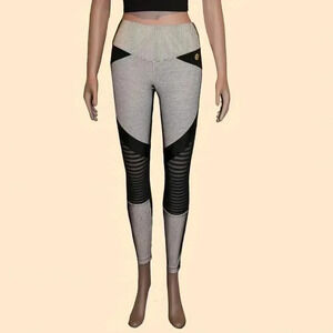 Bro FitWear Black White Stripped Mesh Athletic Stretchy Leggings Size Small Pant
